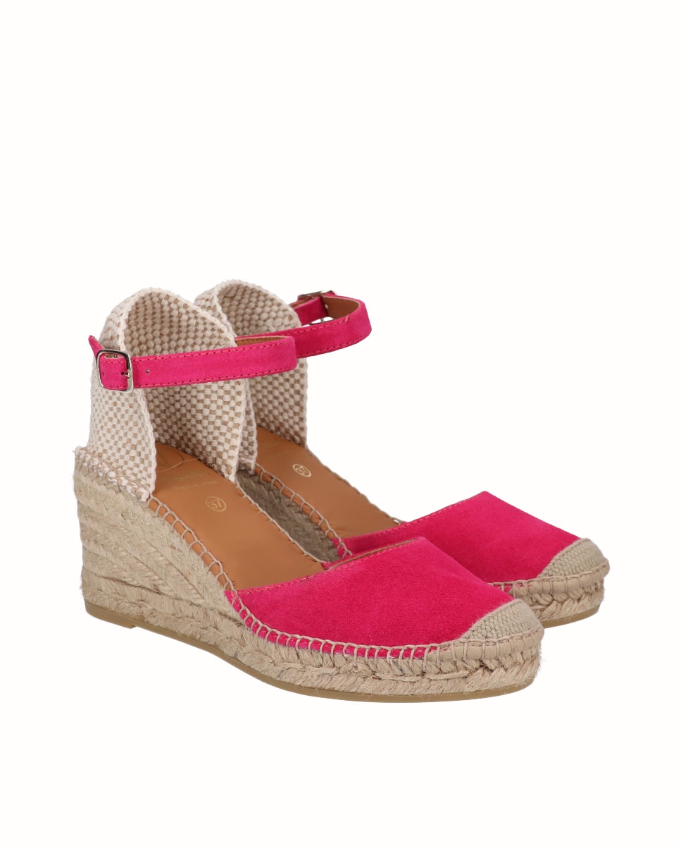 Alpargatas de cuña de mujer de piel tipo valenciana - Viguera - Fucsia Fucsia-3