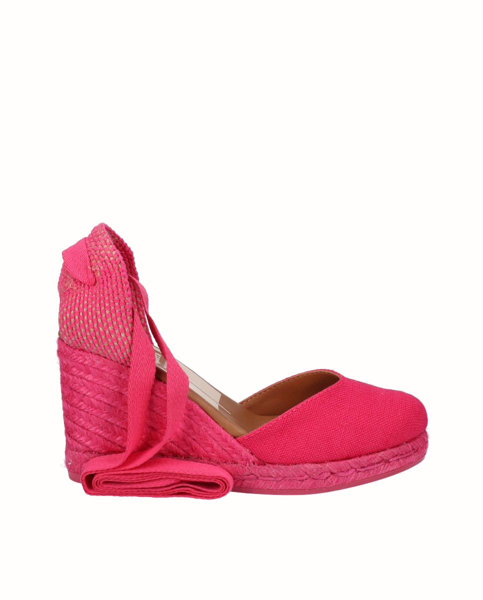 Alpargatas de cuña alta de mujer de lino - Viguera - Fucsia Fucsia-1