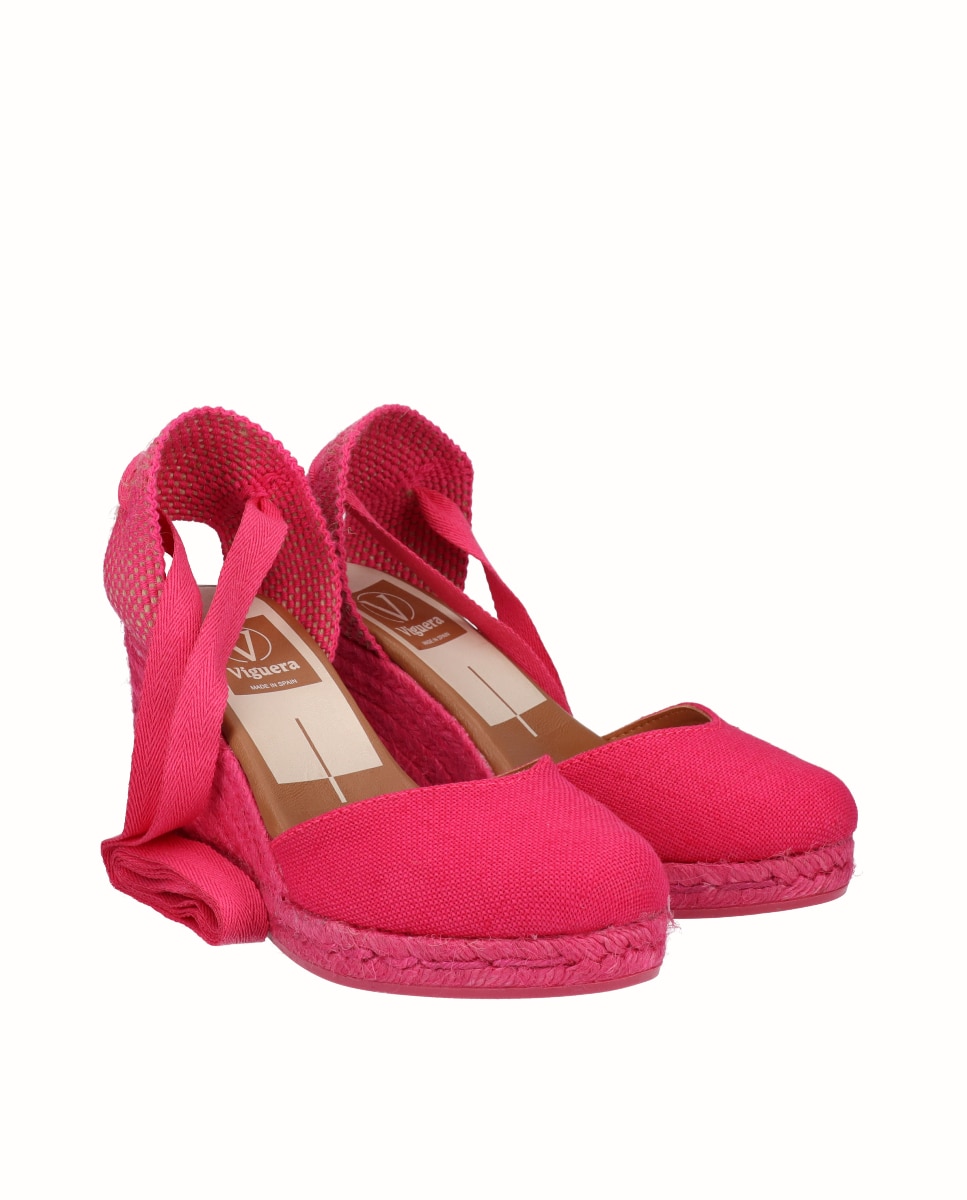 Alpargatas de cuña alta de mujer de lino - Viguera - Fucsia Fucsia-3