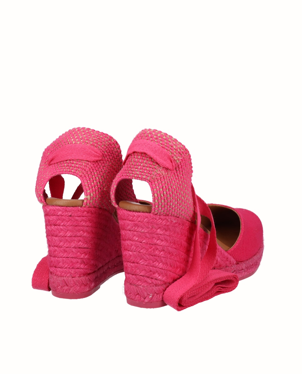 Alpargatas de cuña alta de mujer de lino - Viguera - Fucsia Fucsia-2