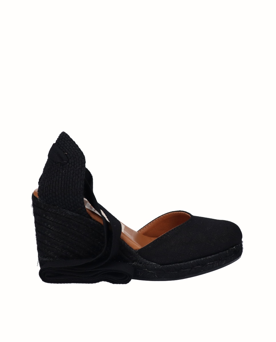 Alpargatas de cuña alta de mujer de lino - Viguera - Negro Negro-1