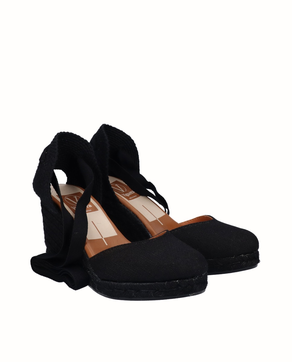 Alpargatas de cuña alta de mujer de lino - Viguera - Negro Negro-2