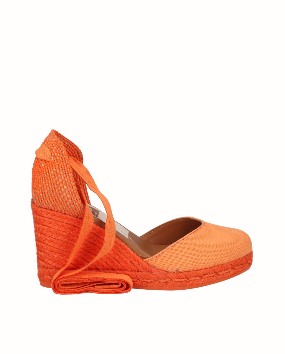 Alpargatas de cuña alta de mujer de lino - Viguera - Naranja Naranja-1