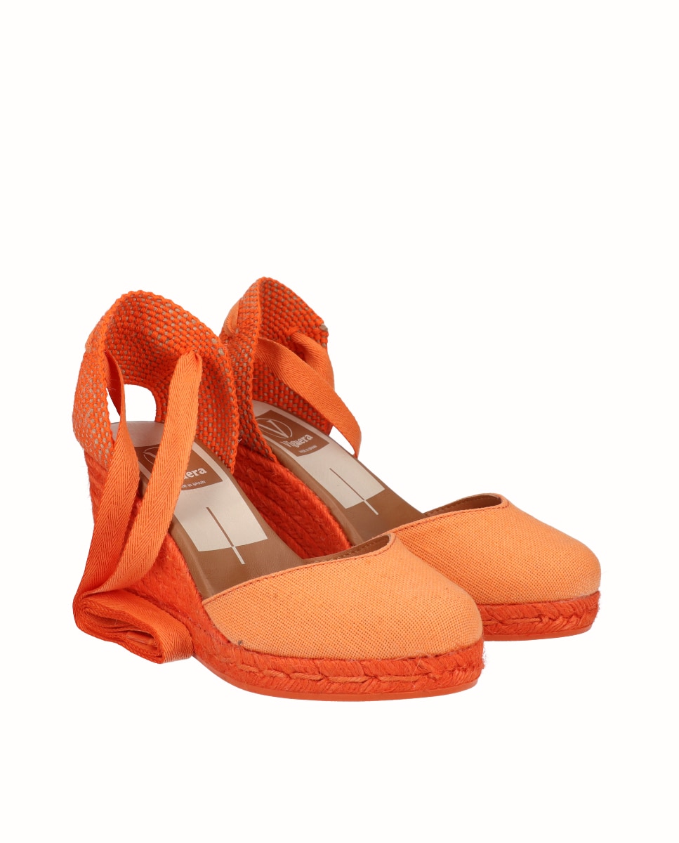 Alpargatas de cuña alta de mujer de lino - Viguera - Naranja Naranja-3