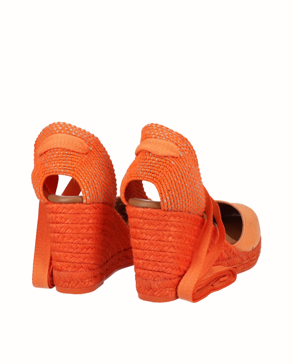 Alpargatas de cuña alta de mujer de lino - Viguera - Naranja Naranja-2