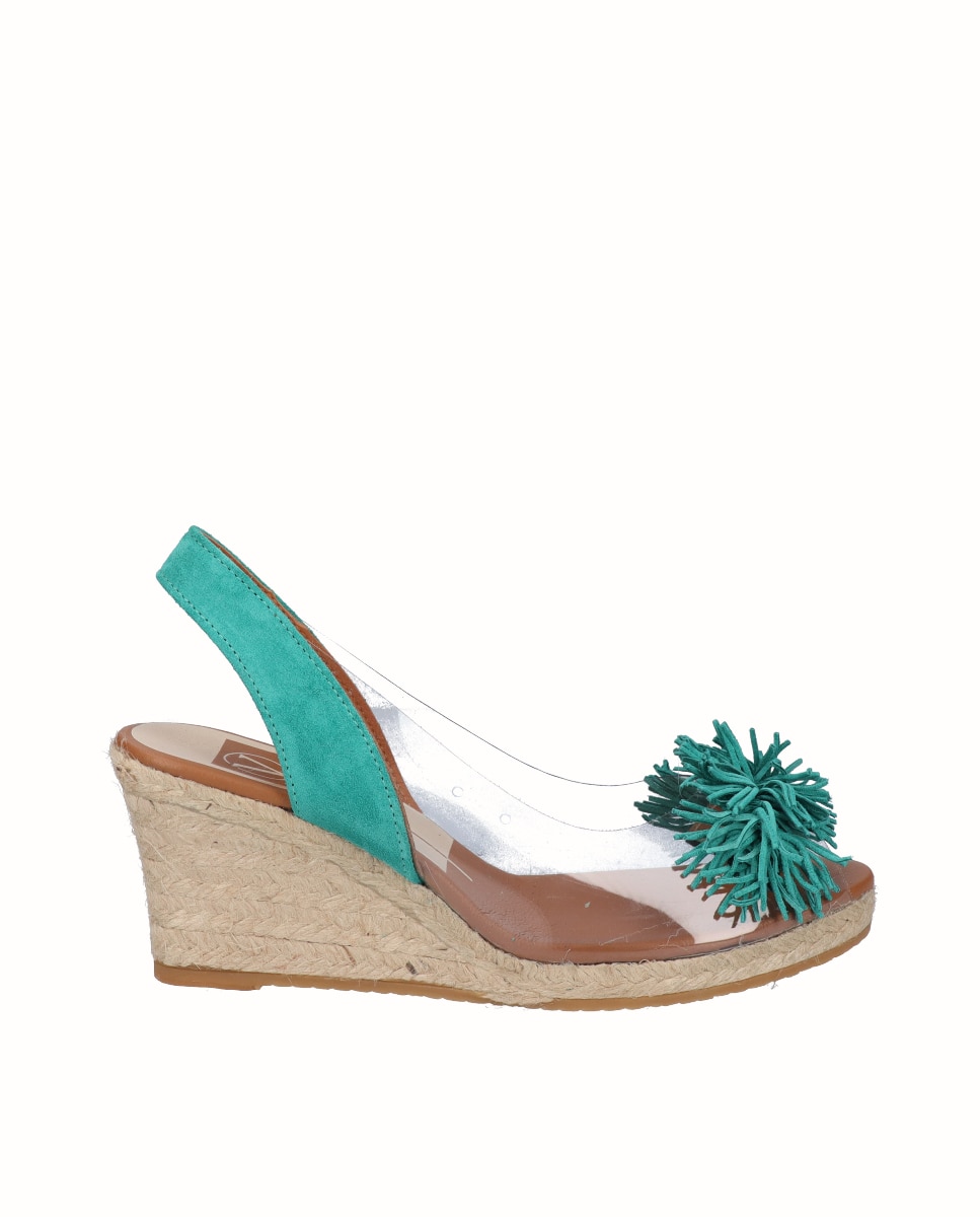 Sandalias de cuña de mujer de vinilo y serraje - Viguera - Verde Verde-1
