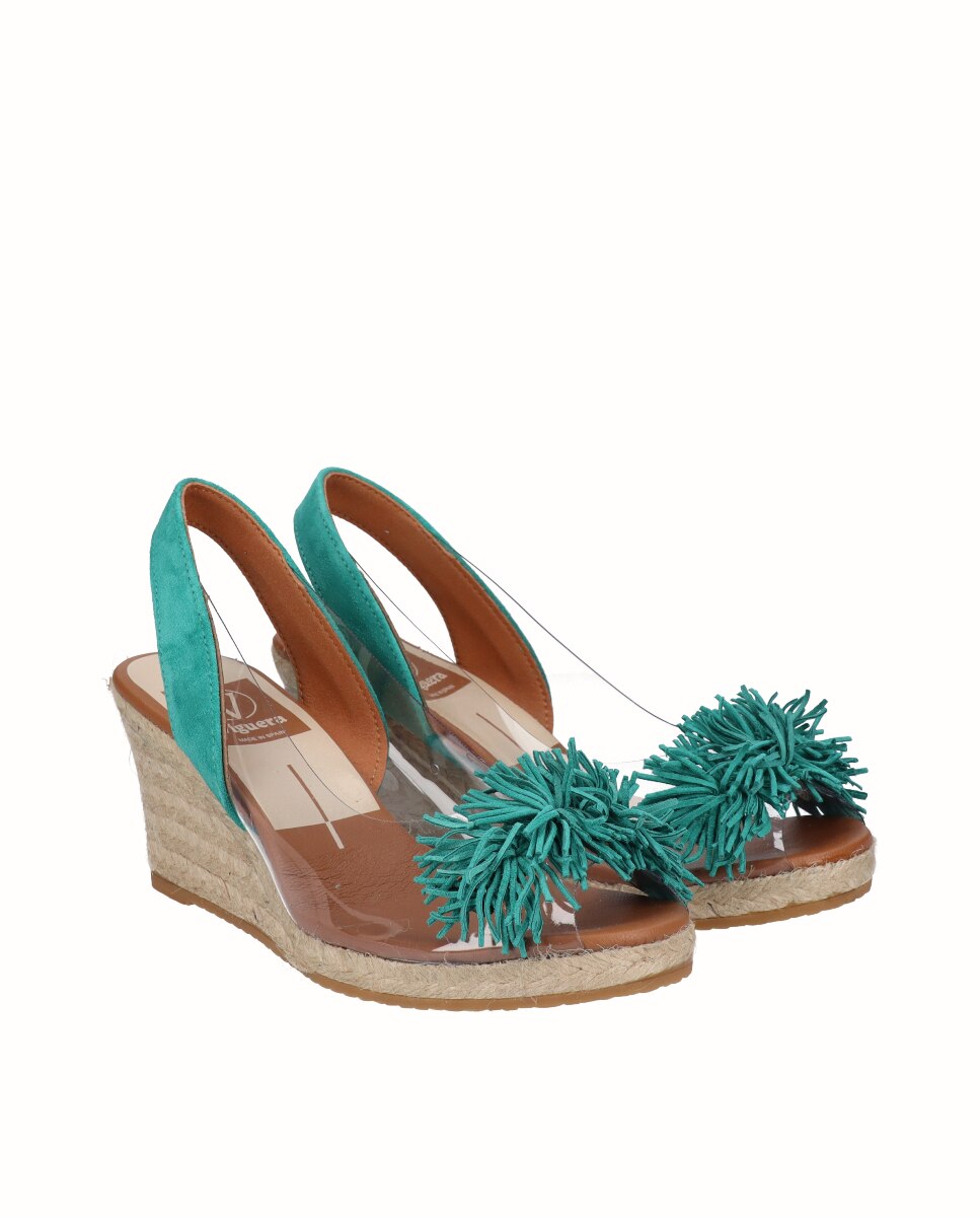 Sandalias de cuña de mujer de vinilo y serraje - Viguera - Verde Verde-3