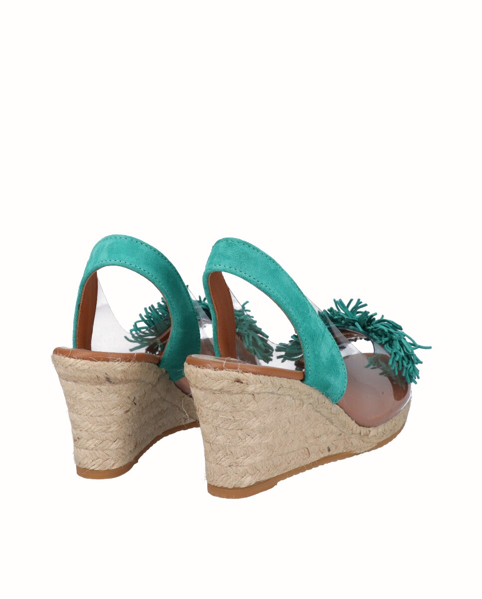 Sandalias de cuña de mujer de vinilo y serraje - Viguera - Verde Verde-2