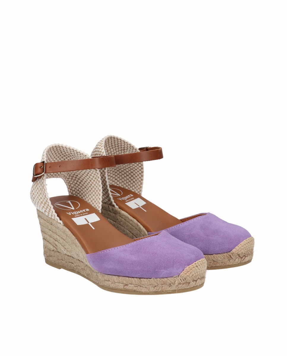 Alpargatas de cuña de mujer de piel con pulsera - Viguera - Lila Lila-3