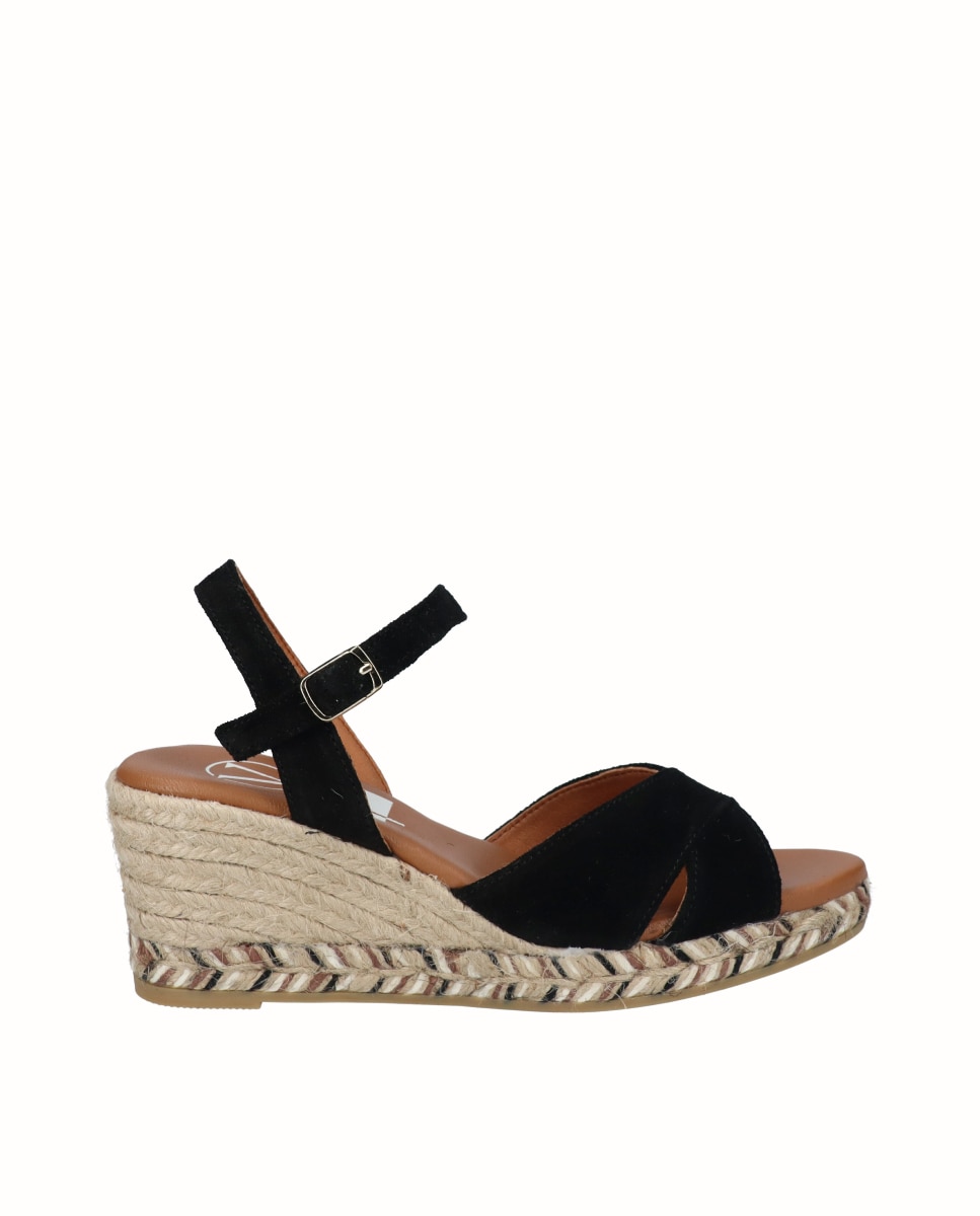 Sandalias de cuña de mujer de piel cruzadas - Viguera - Negro Negro-1