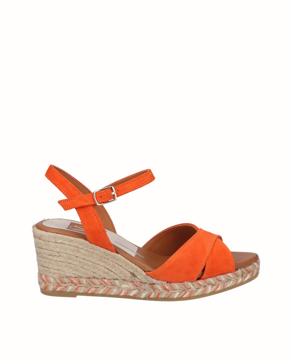 Sandalias de cuña de mujer de piel cruzadas - Viguera - Naranja Naranja-1