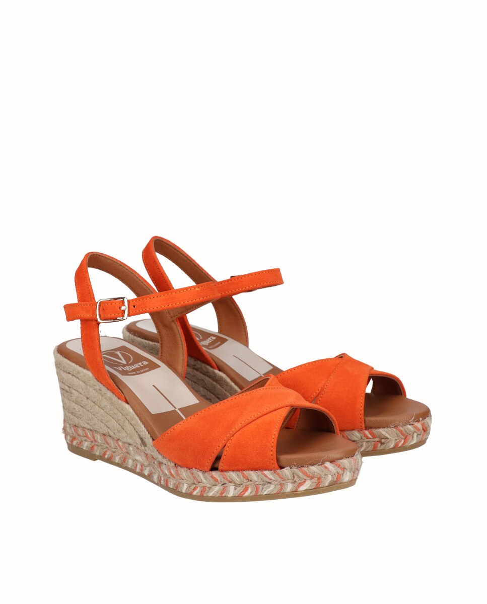 Sandalias de cuña de mujer de piel cruzadas - Viguera - Naranja Naranja-3