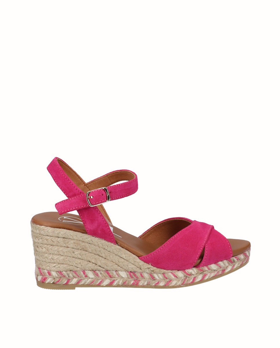 Imagen 0 de Sandalias de cuña de mujer de piel cruzadas Fucsia
