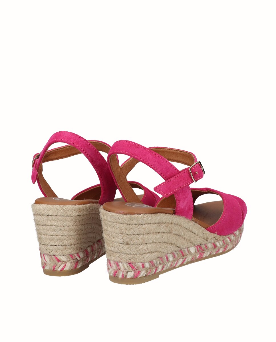 Sandalias de cuña de mujer de piel cruzadas - Viguera - Fucsia Fucsia-2