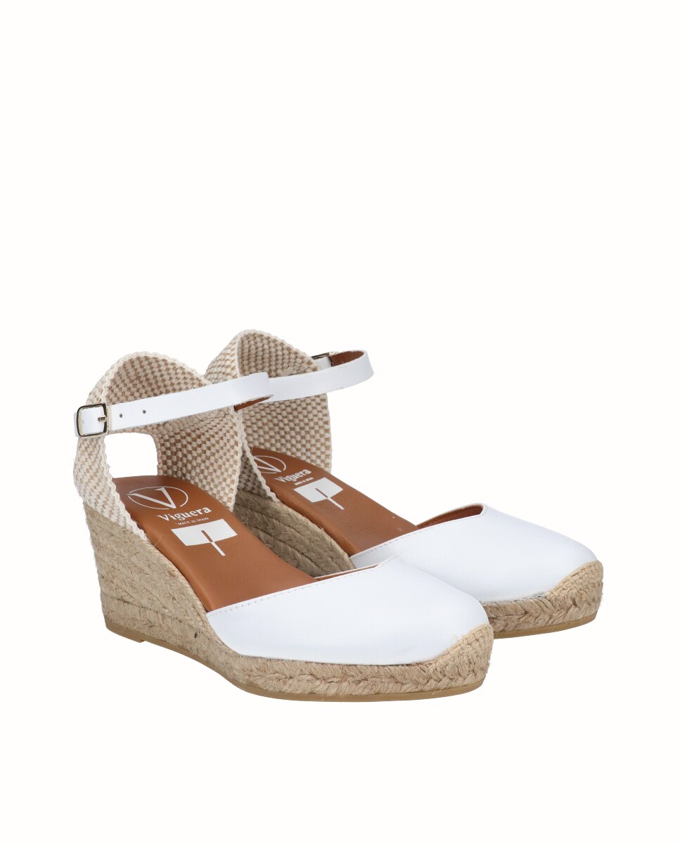 Alpargatas de cuña de mujer de piel con pulsera - Viguera - Blanco Blanco-3