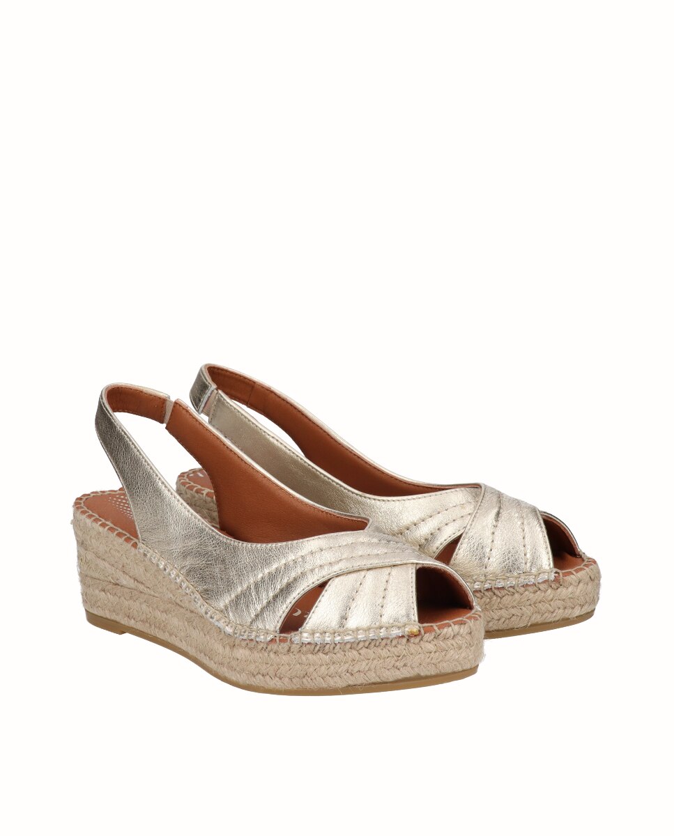 Sandalias de cuña Yuteflex de mujer de piel - Viguera - Oro Oro-3