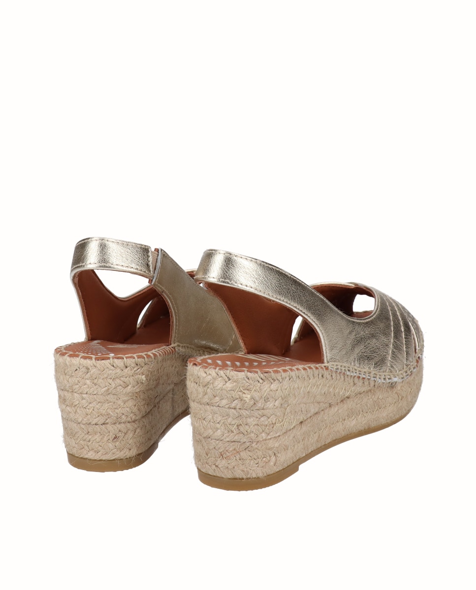 Sandalias de cuña Yuteflex de mujer de piel - Viguera - Oro Oro-2