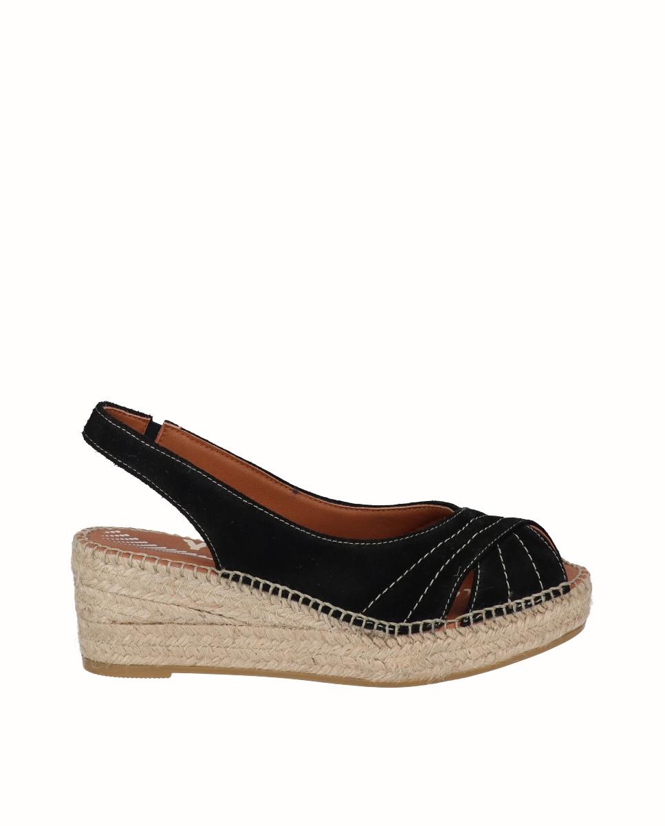 Sandalias de cuña Yuteflex de mujer de piel - Viguera - Negro Negro-1