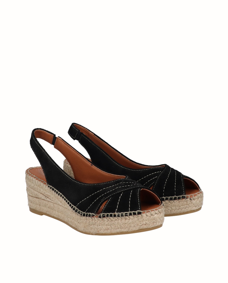 Sandalias de cuña Yuteflex de mujer de piel - Viguera - Negro Negro-3