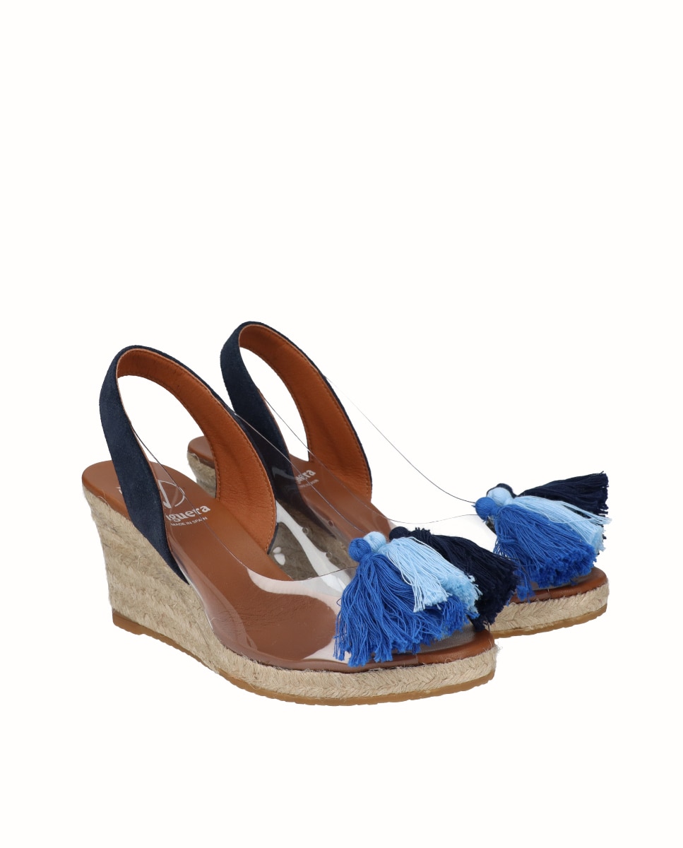 Alpargatas de cuña de mujer de vinilo con borlas - Viguera - Azul Azul-3