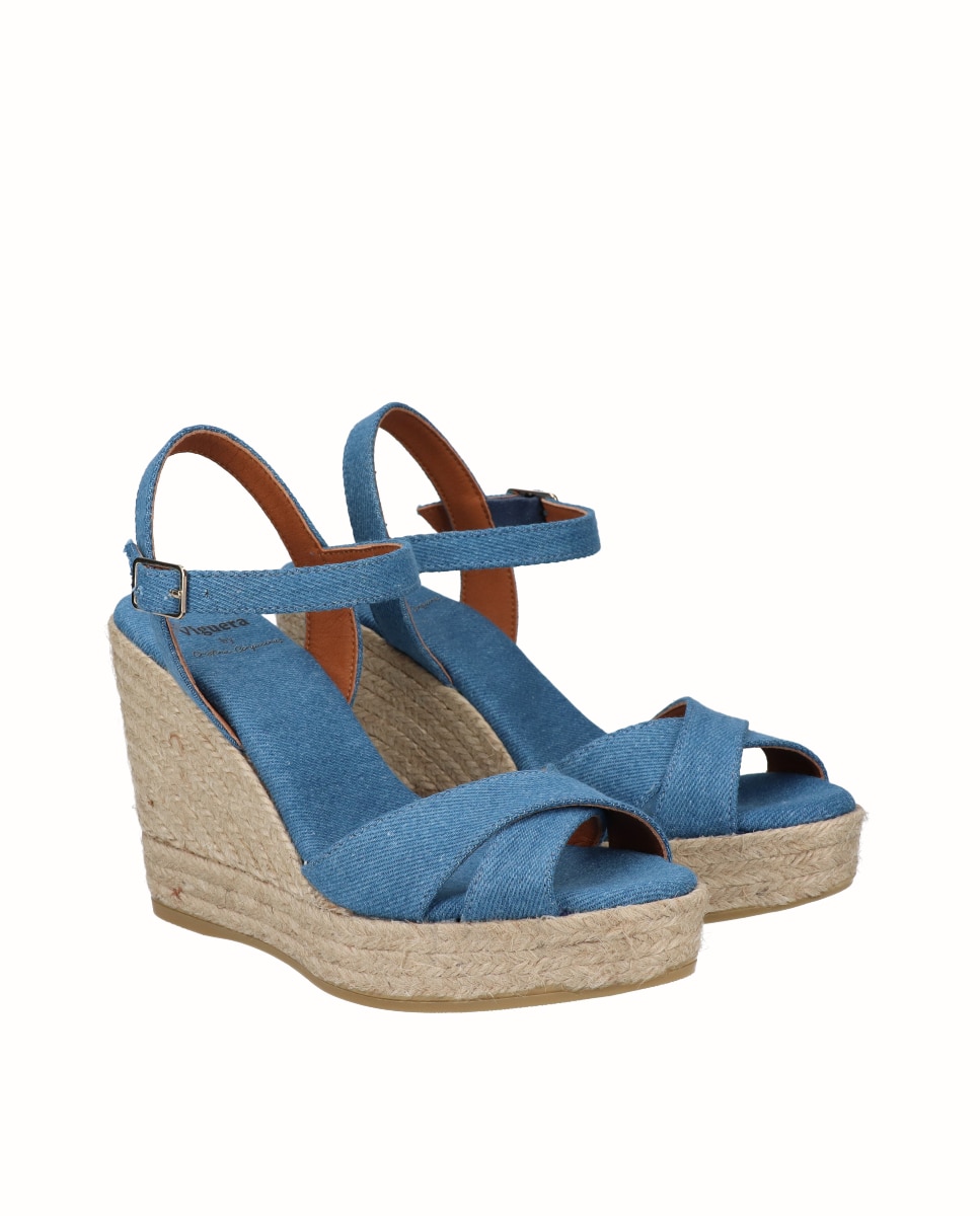Sandalias de cuña alta de mujer by Cristina Cerqueiras - Viguera - Azul denim Azul denim-3