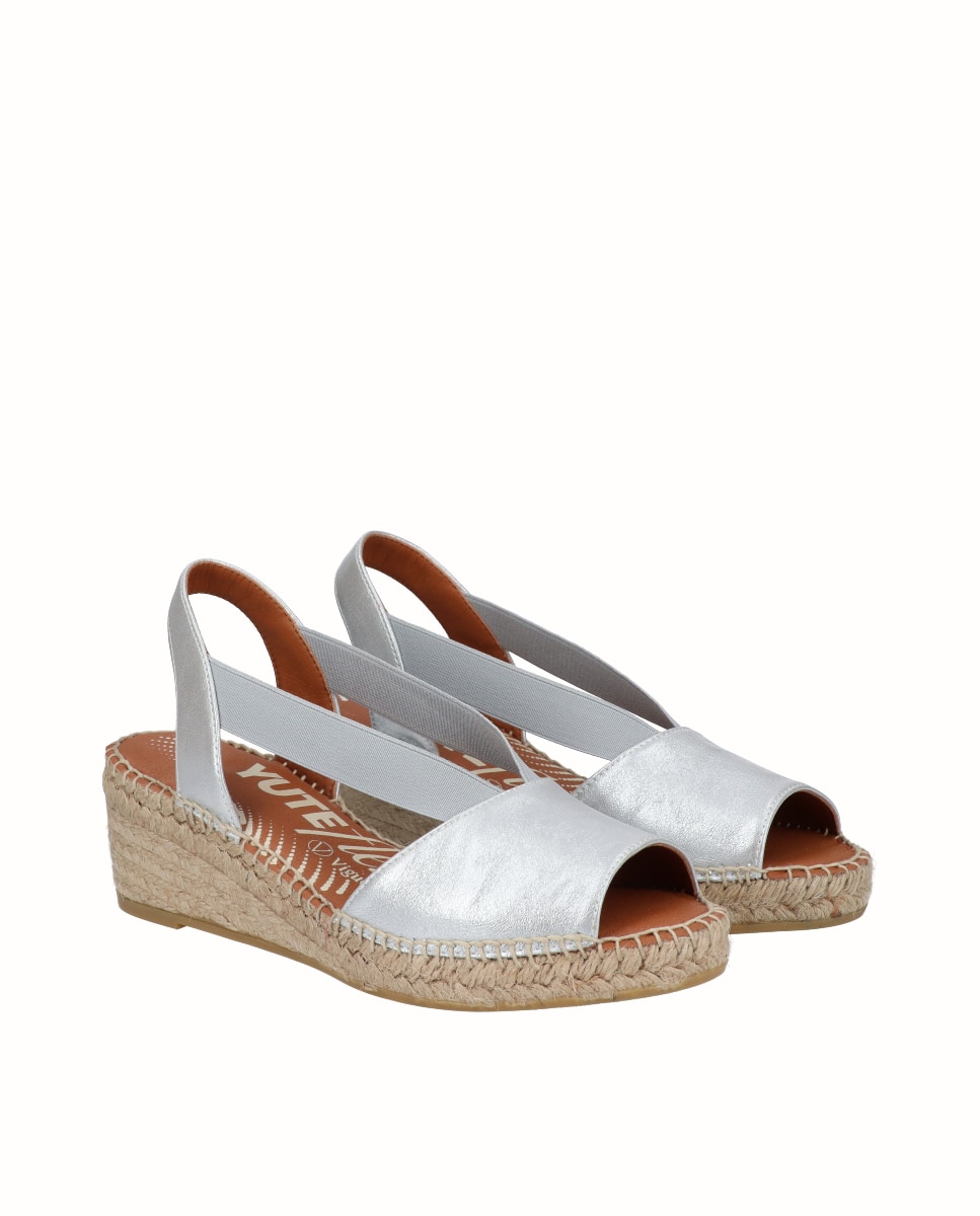 Sandalias de cuña media Yuteflex de mujer con elásticos - Viguera - Plata Plata-3