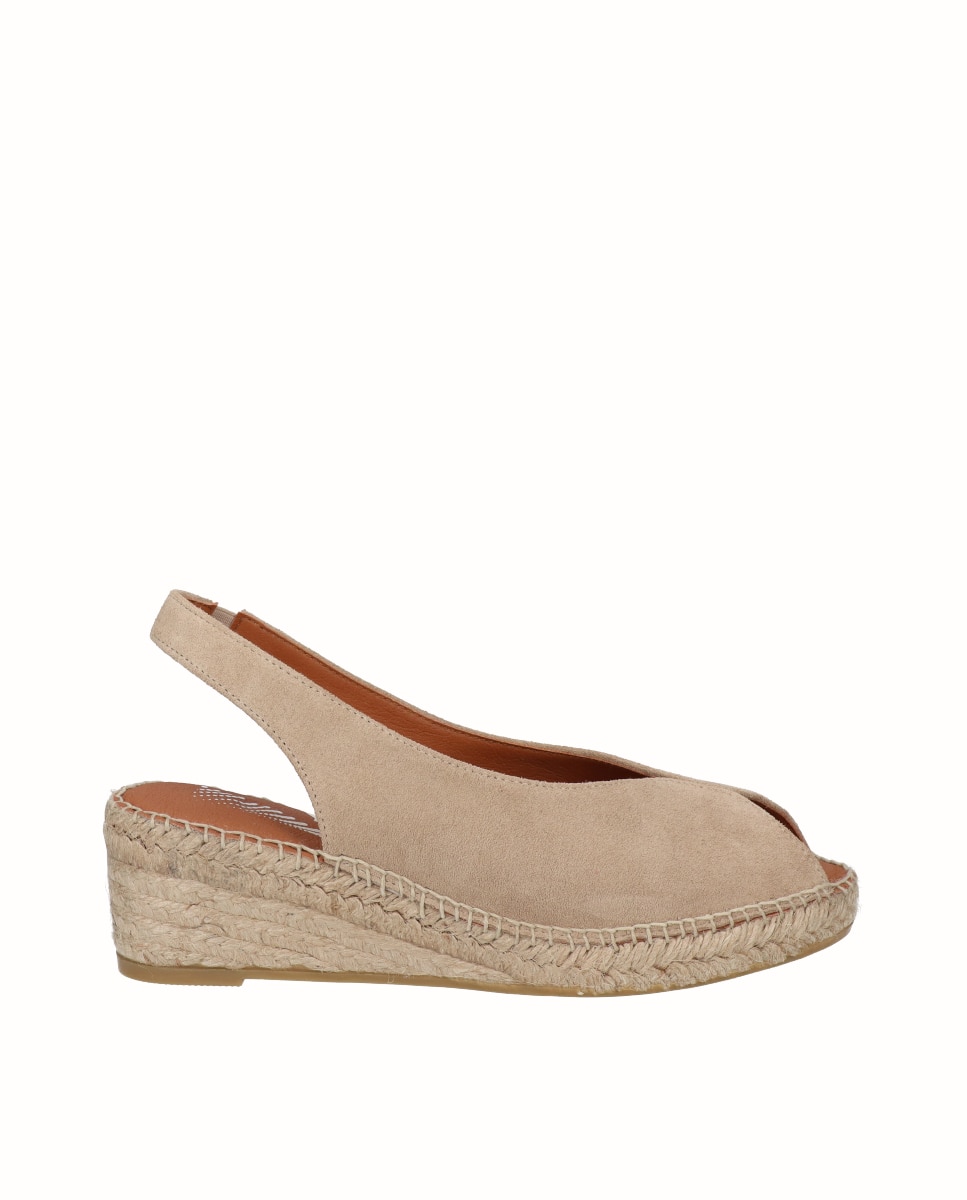 Imagen 0 de Sandalias de cuña Yuteflex de mujer de piel con escote pico Beige