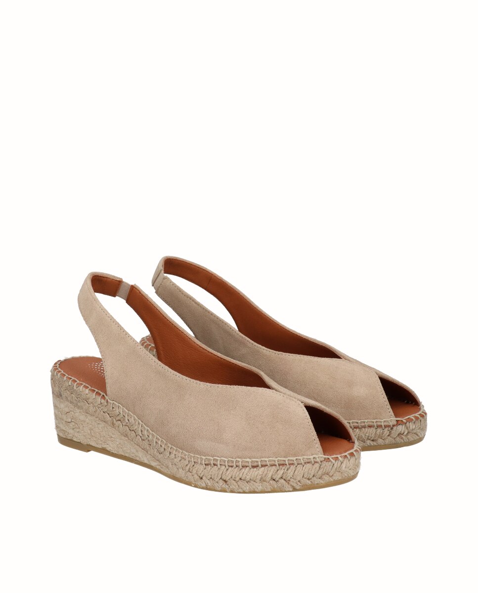 Sandalias de cuña Yuteflex de mujer de piel con escote pico - Viguera - Beige Beige-3