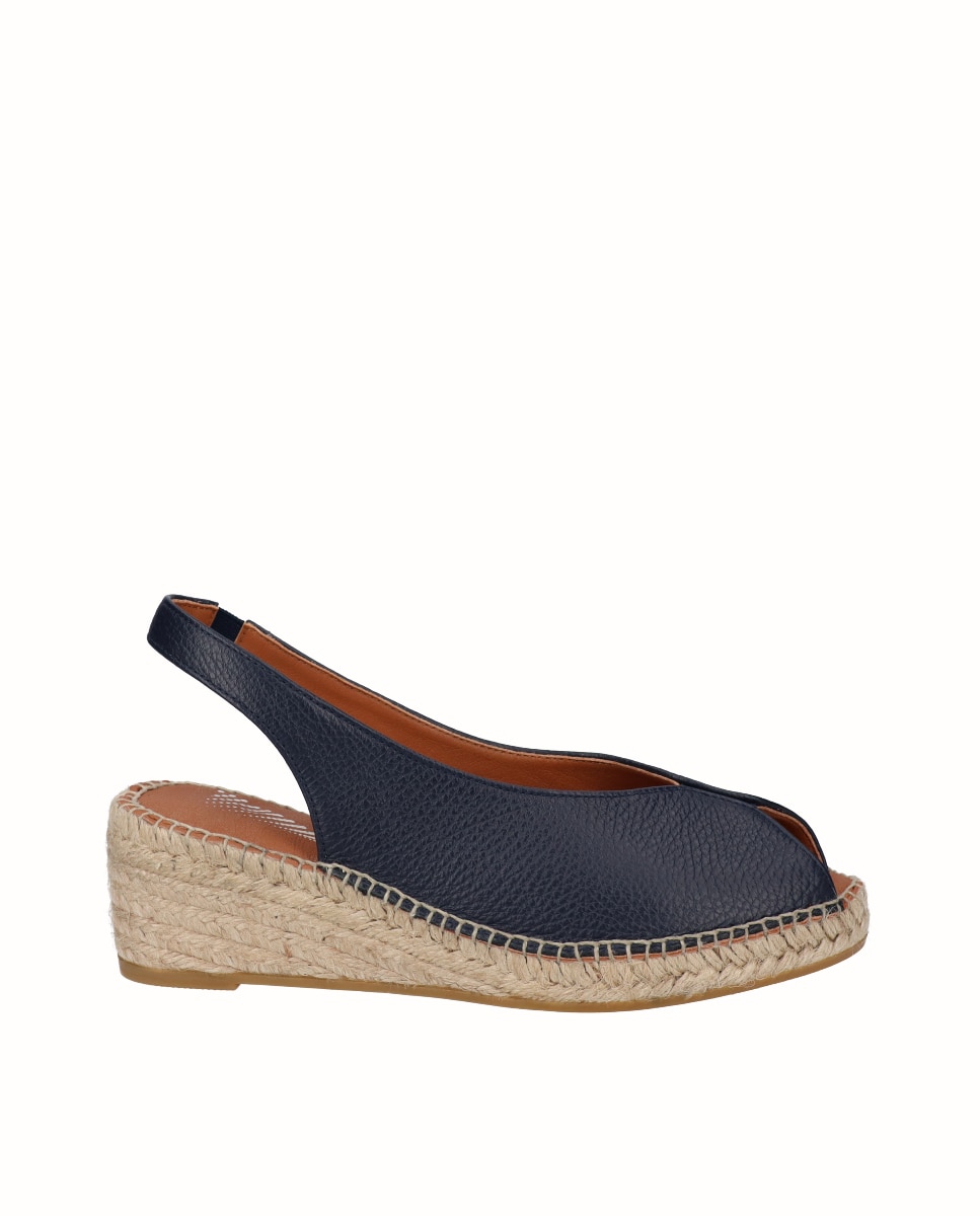 Sandalias de cuña Yuteflex de mujer de piel con escote pico - Viguera - Azul Azul-1