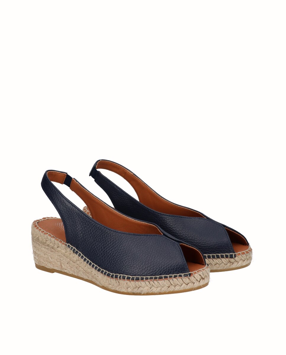 Sandalias de cuña Yuteflex de mujer de piel con escote pico - Viguera - Azul Azul-3