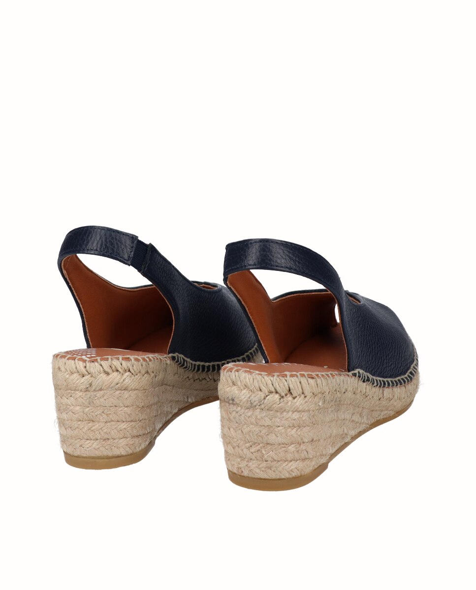 Sandalias de cuña Yuteflex de mujer de piel con escote pico - Viguera - Azul Azul-2