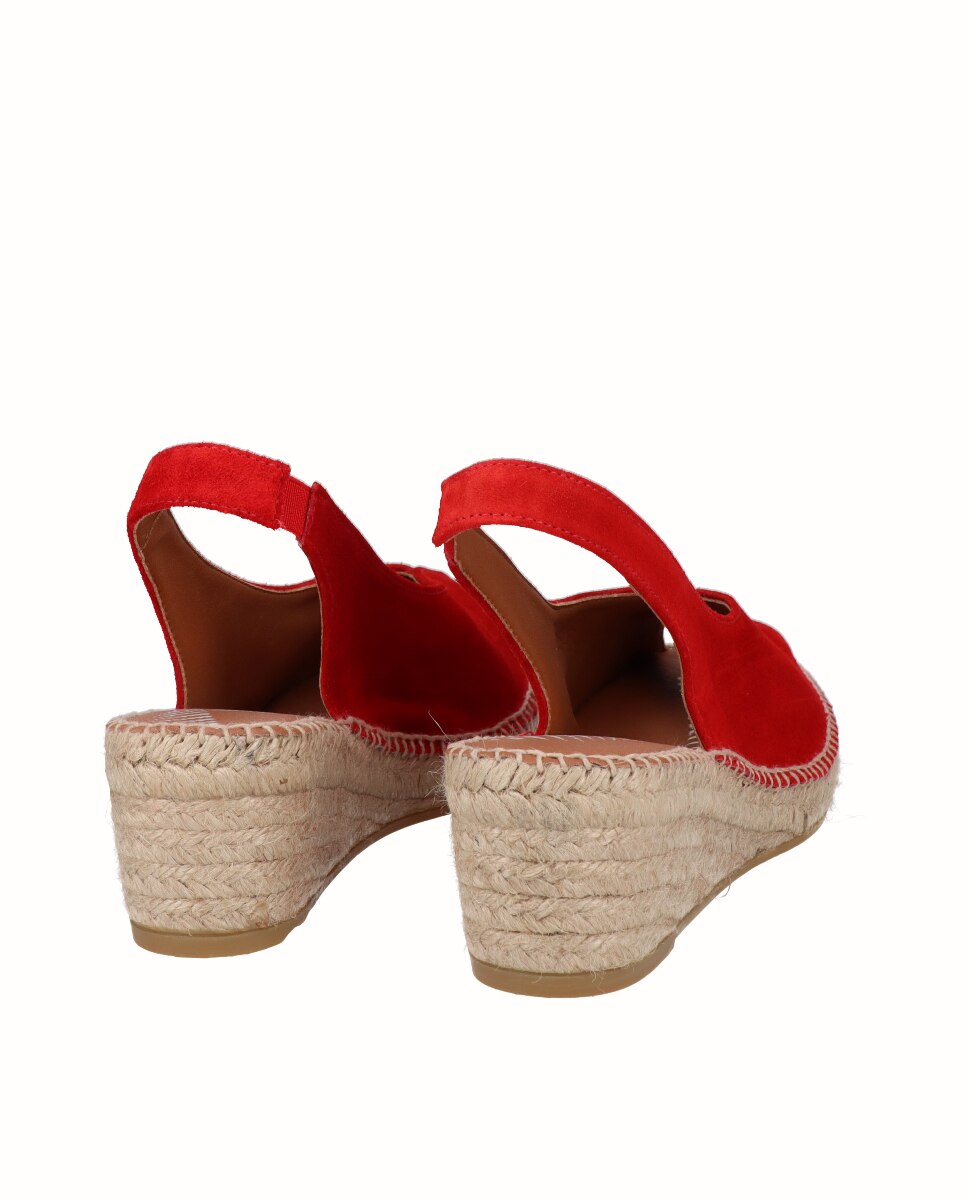 Sandalias de cuña Yuteflex de mujer de piel con escote pico - Viguera - Rojo Rojo-2