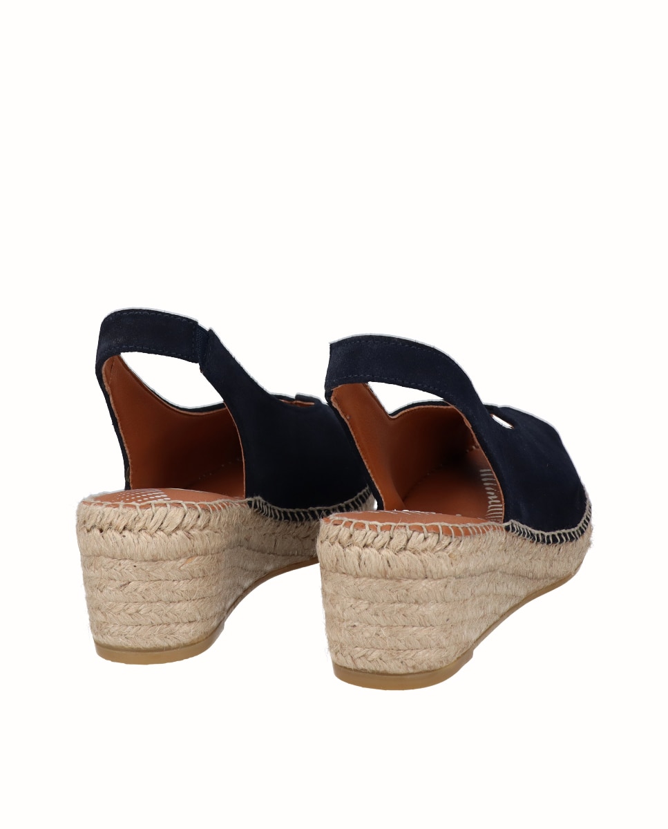 Sandalias de cuña Yuteflex de mujer de piel con escote pico - Viguera - Azul marino Azul marino-2