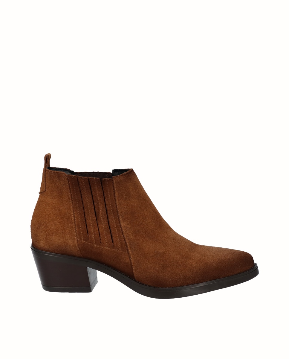 Botines chelsea de mujer de piel serraje - Viguera - Tabaco Tabaco-1