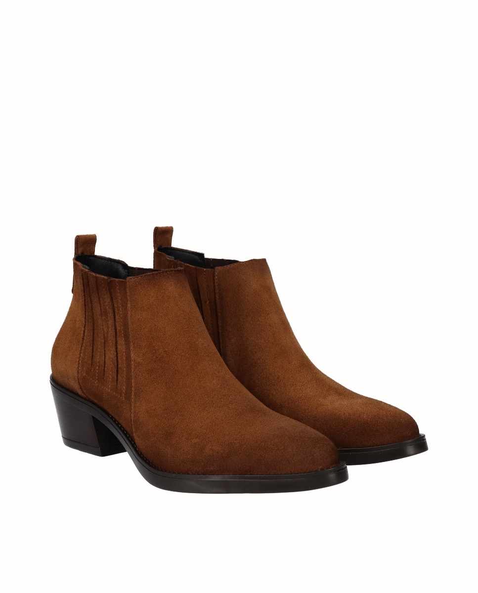 Botines chelsea de mujer de piel serraje - Viguera - Tabaco Tabaco-3