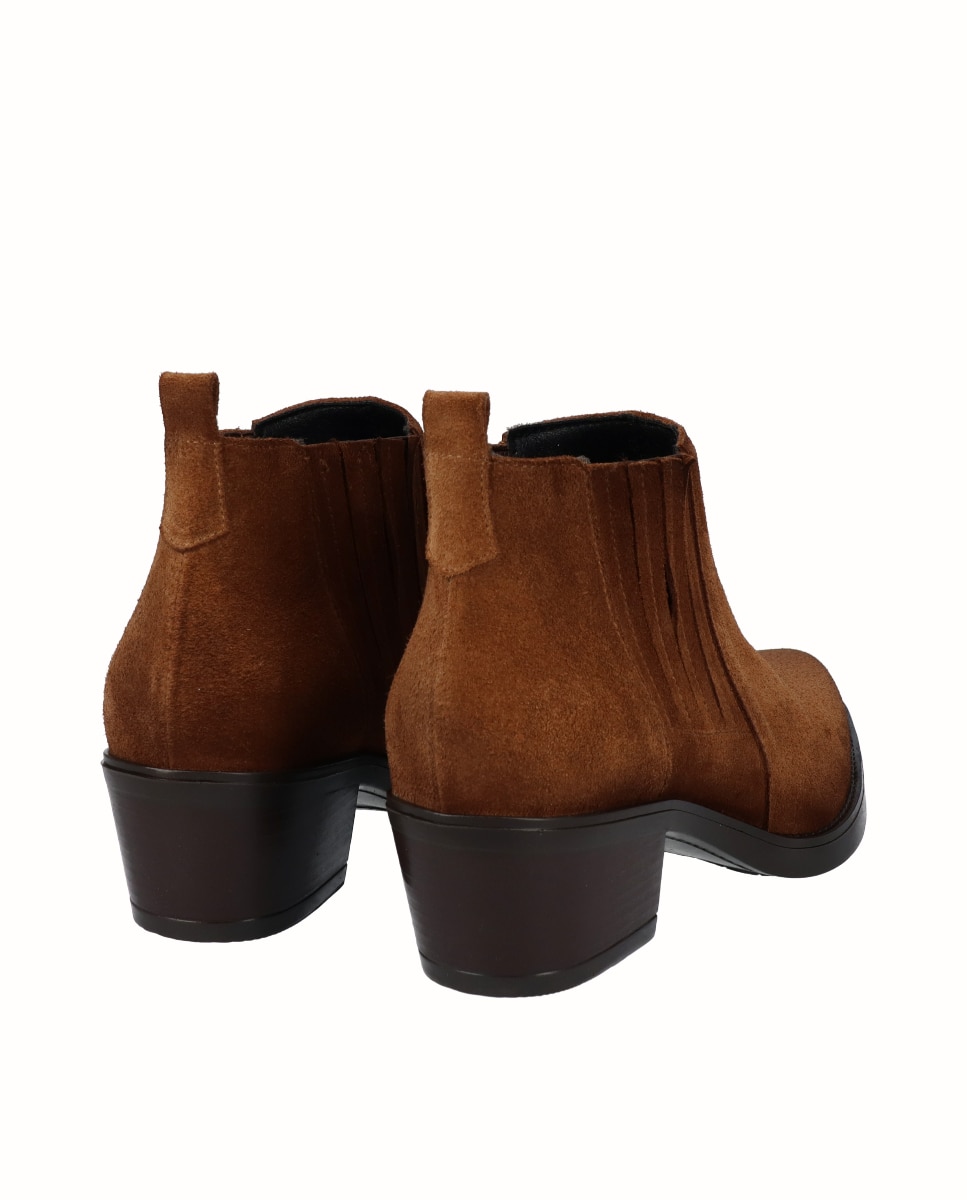 Botines chelsea de mujer de piel serraje - Viguera - Tabaco Tabaco-2