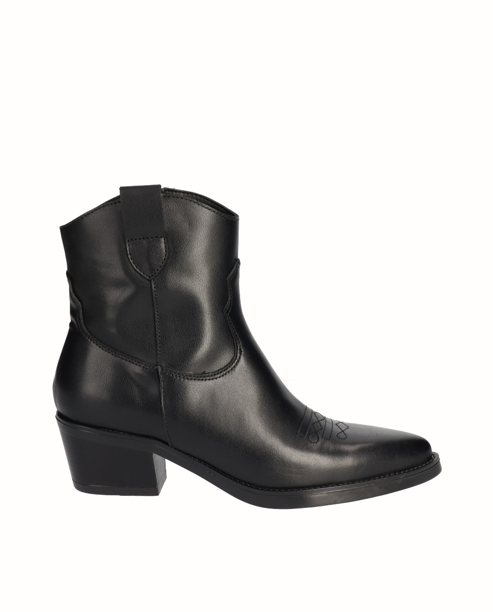 Botines cowboy de mujer de piel - Viguera - Negro Negro-1