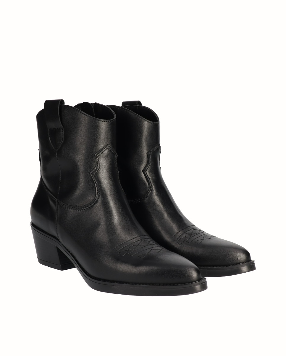 Botines cowboy de mujer de piel - Viguera - Negro Negro-3
