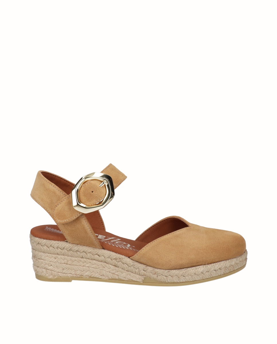 Alpargatas de cuña baja Yuteflex de mujer de piel con hebilla - Viguera - Camel Camel-1