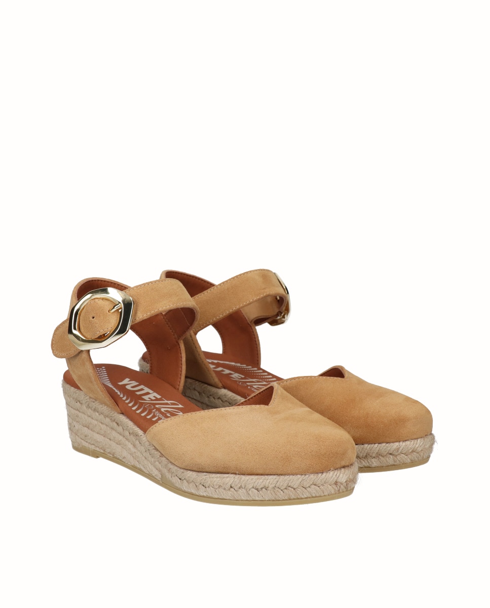 Alpargatas de cuña baja Yuteflex de mujer de piel con hebilla - Viguera - Camel Camel-3