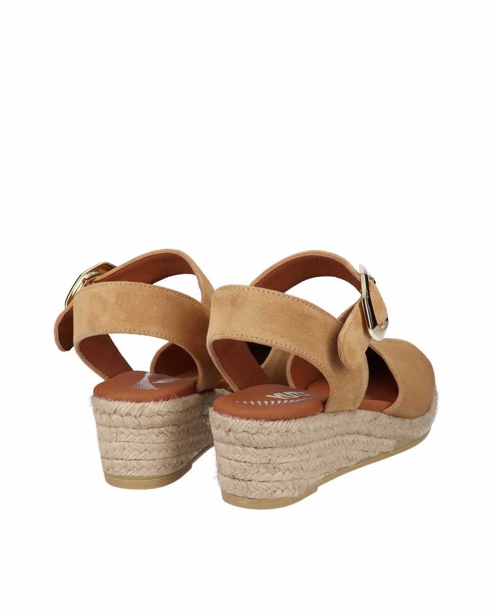 Alpargatas de cuña baja Yuteflex de mujer de piel con hebilla - Viguera - Camel Camel-2
