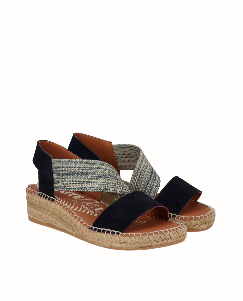 Sandalias de cuña baja Yuteflex de mujer con elásticos - Viguera - Azul marino Azul marino-3