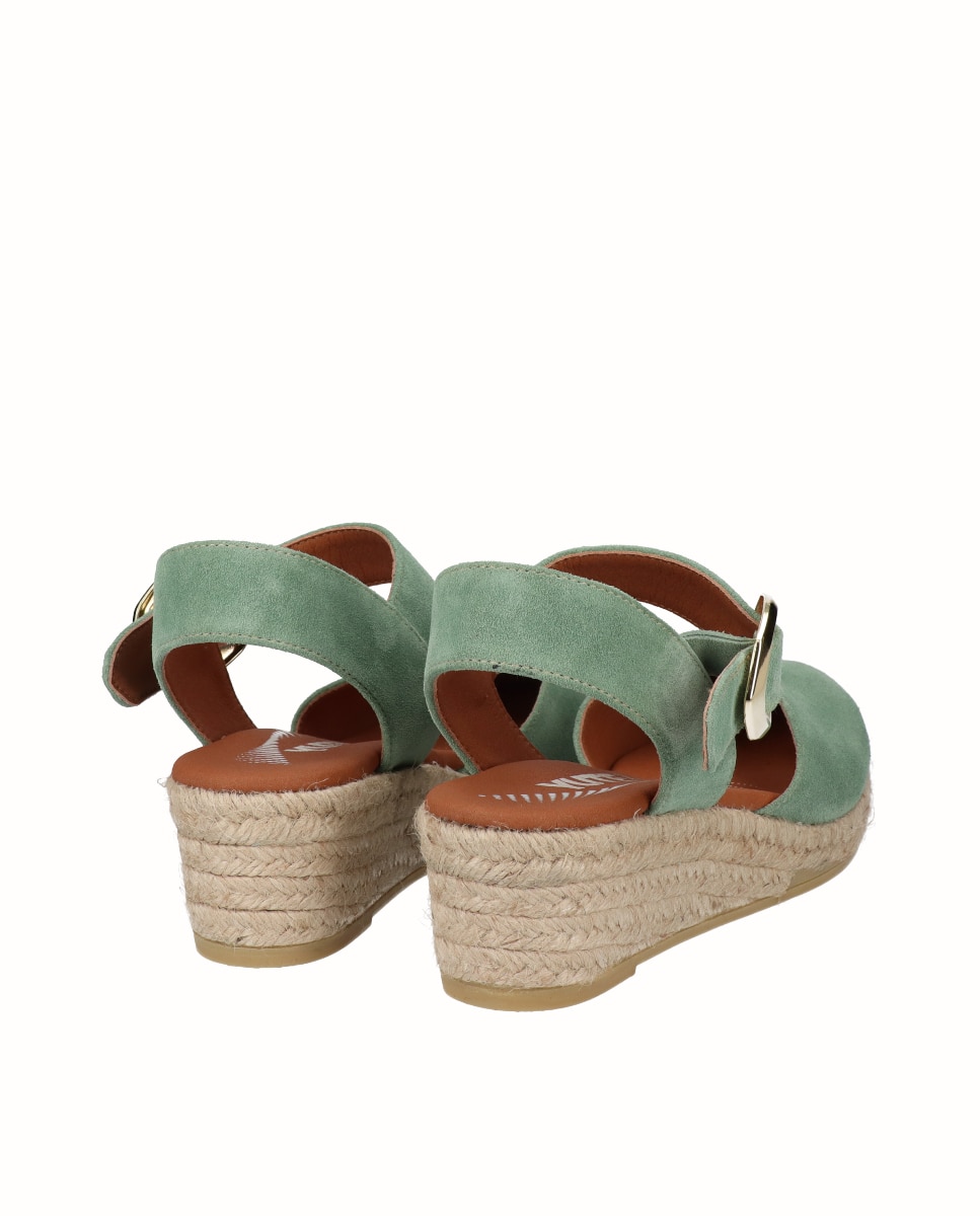 Alpargatas de cuña baja Yuteflex de mujer de piel con hebilla - Viguera - Verde menta Verde menta-2