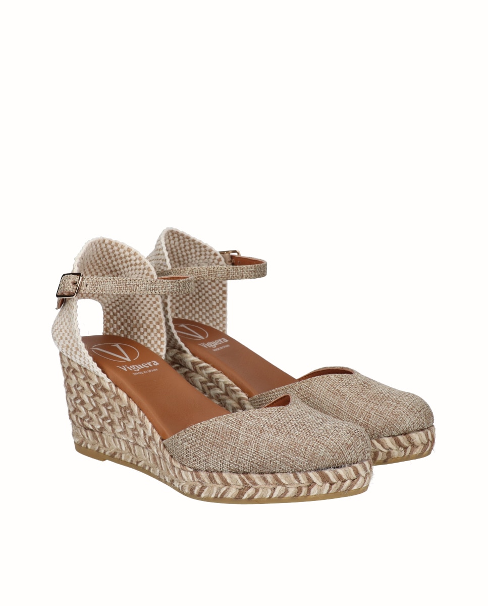 Alpargata valenciana de cuña de mujer de lino - Viguera - Beige Beige-3
