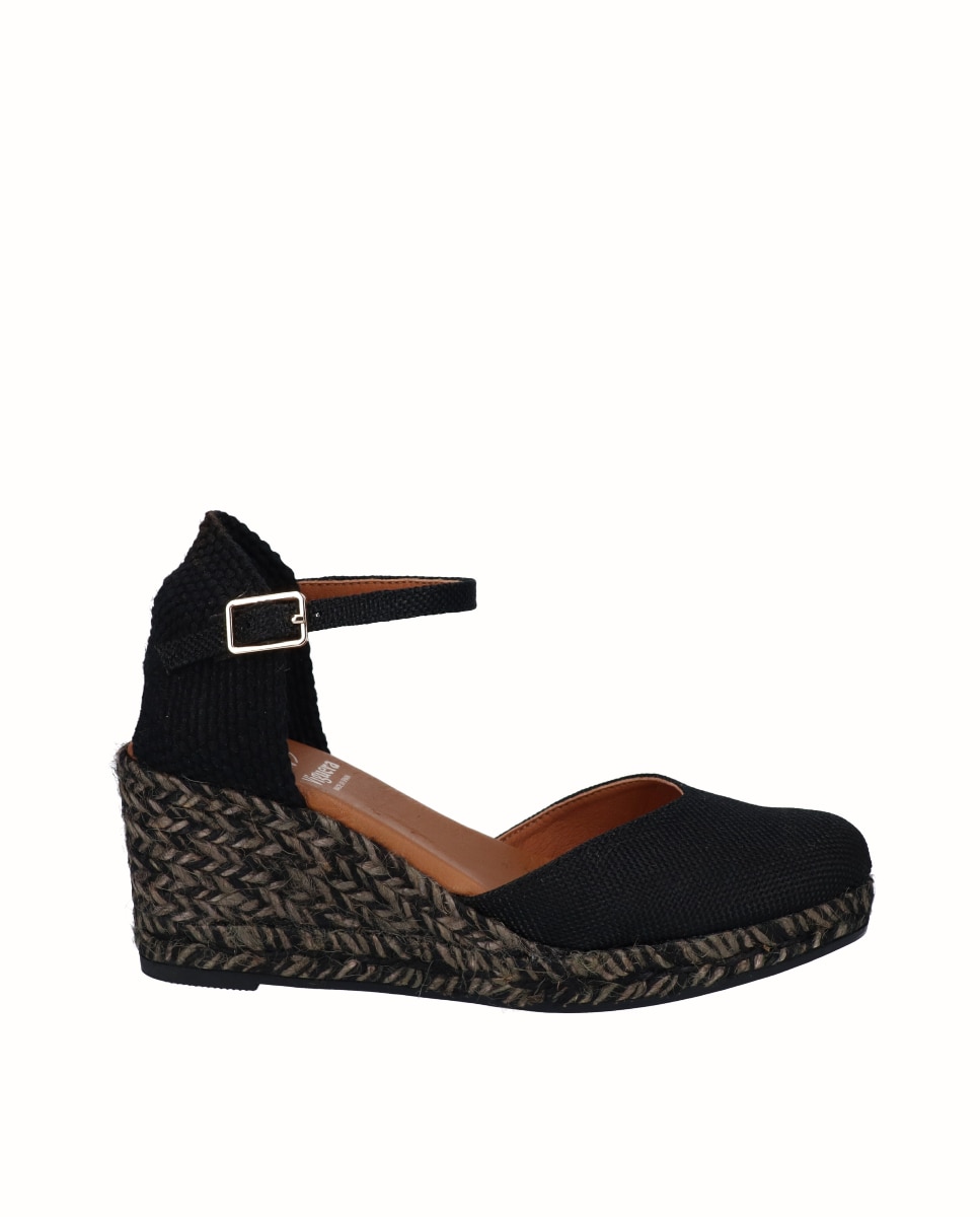 Alpargata valenciana de cuña de mujer de lino - Viguera - Negro Negro-1
