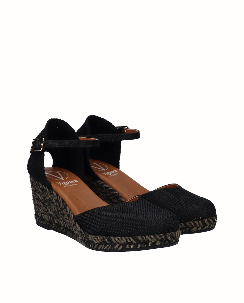 Alpargata valenciana de cuña de mujer de lino - Viguera - Negro Negro-3