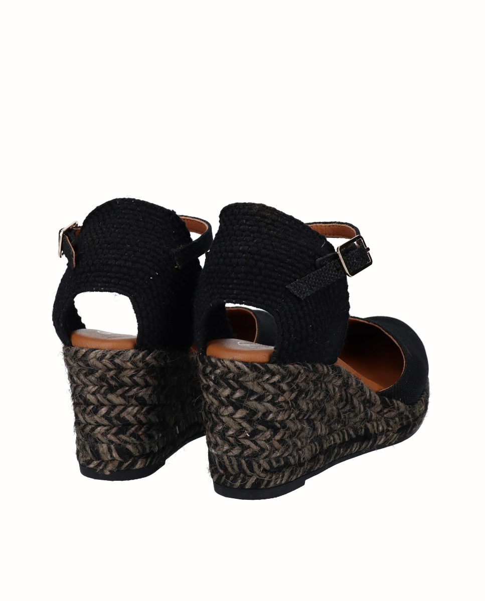 Alpargata valenciana de cuña de mujer de lino - Viguera - Negro Negro-2