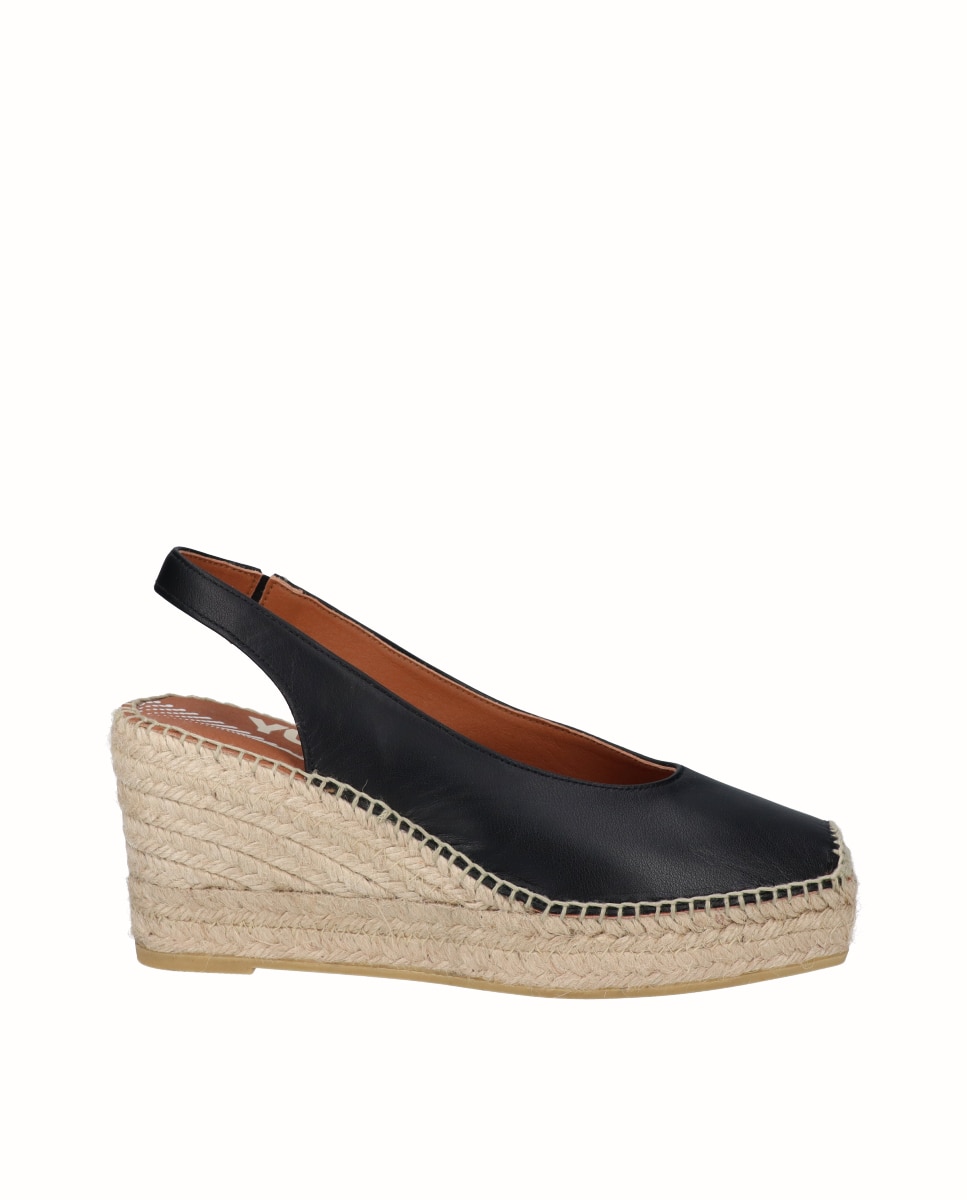 Alpargatas salón de cuña Yuteflex de mujer de piel - Viguera - Negro Negro-1