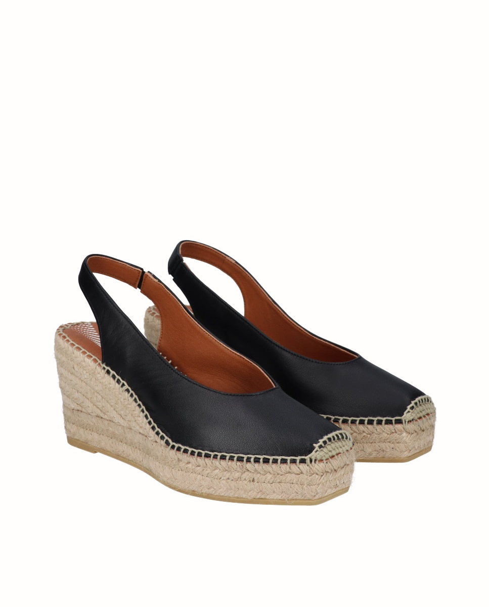 Alpargatas salón de cuña Yuteflex de mujer de piel - Viguera - Negro Negro-3