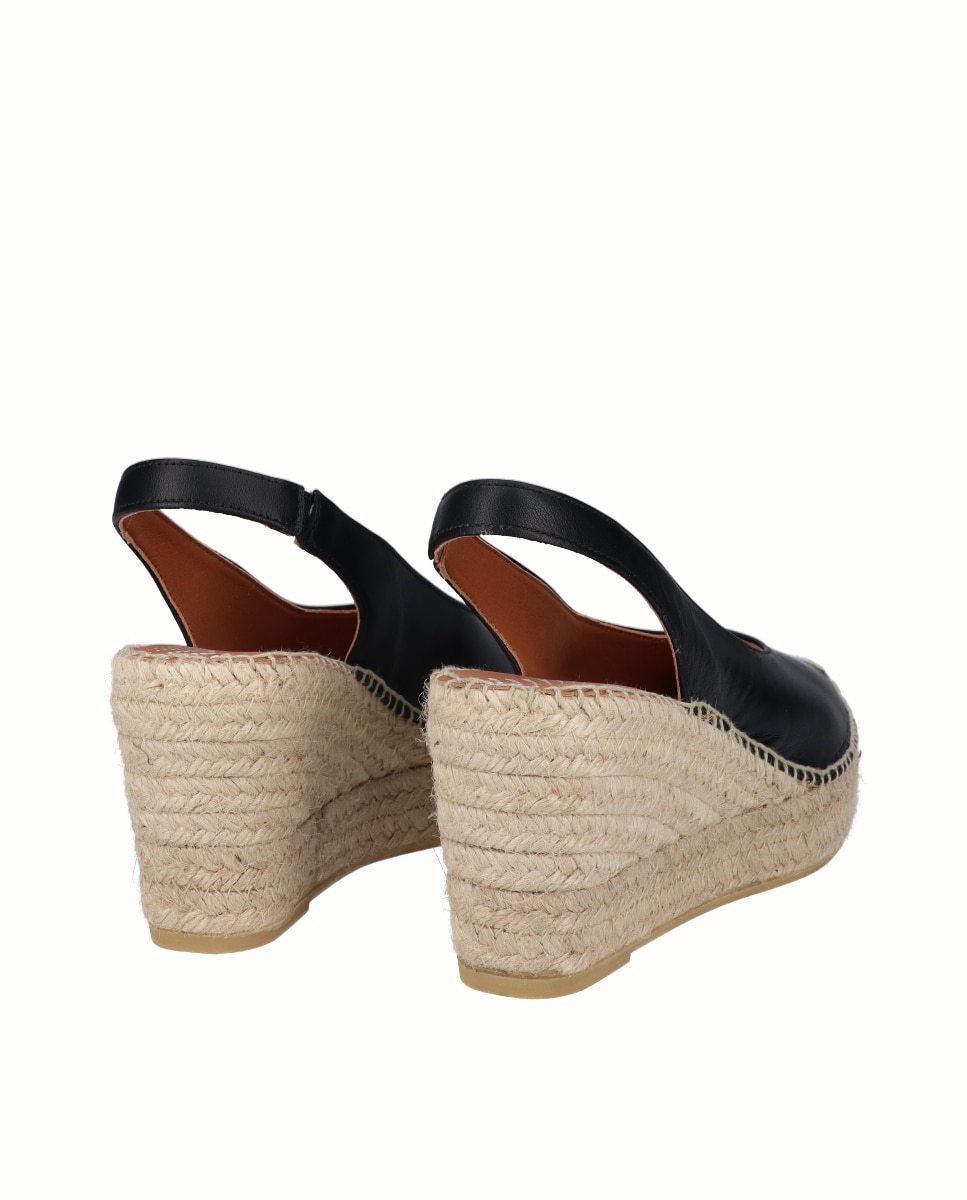 Alpargatas salón de cuña Yuteflex de mujer de piel - Viguera - Negro Negro-2
